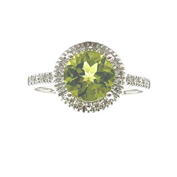 Genuine 1.33ct Peridot Diamond Ring 14KT White Gold