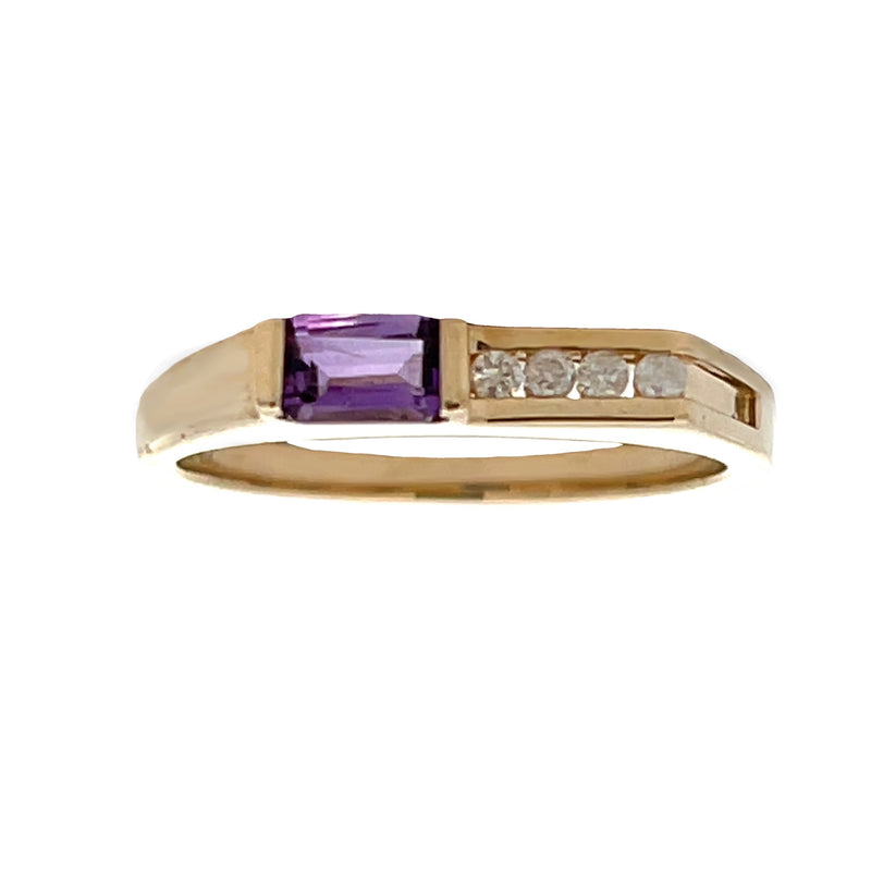 Genuine .06ct Amethyst Diamond Ring 10KT Yellow Gold