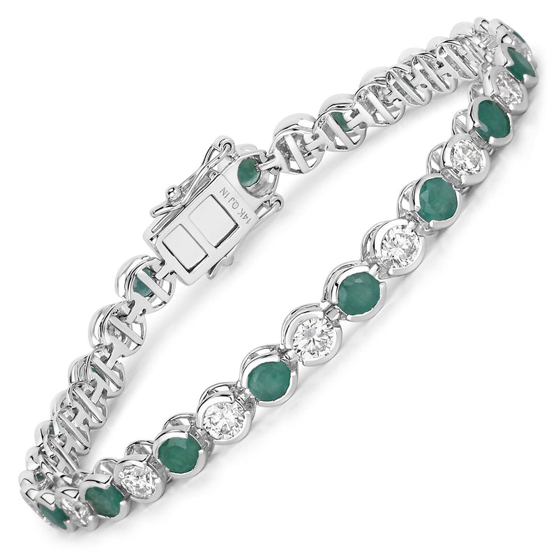 8.16 Carat Genuine Emerald and Lab Grown Diamond 14K White Gold Bracelet