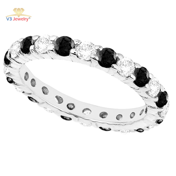 V3 Jewelry Black Spinel & White Topaz Sterling Silver Eternity Band Ring