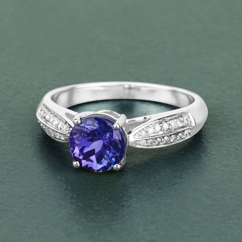 1.88 Carat Genuine Tanzanite and White Diamond 14K White Gold Ring