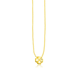 14k Yellow Gold Polished Four Leaf Clover Necklace with Diamond