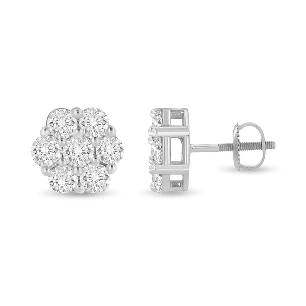 14K White Gold 3.0 Cttw Lab Grown Diamond Floral Cluster Stud Earring (F-G Color, VS2-SI1 Clarity)