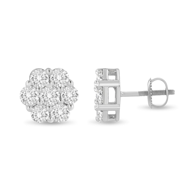 14K White Gold 3.0 Cttw Lab Grown Diamond Floral Cluster Stud Earring (F-G Color, VS2-SI1 Clarity)