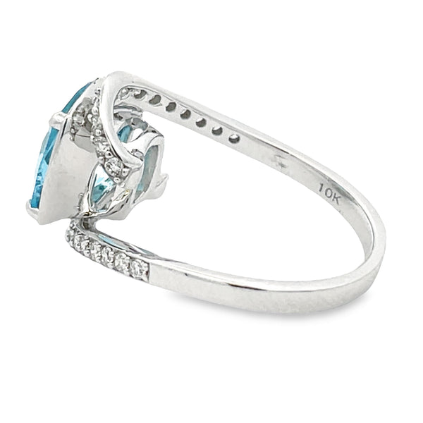 Natural 7.50ct Blue Topaz Diamond Ring 10KT White Gold