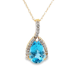 Blue Topaz Diamond Fashion Pendants 10KT Yellow Gold