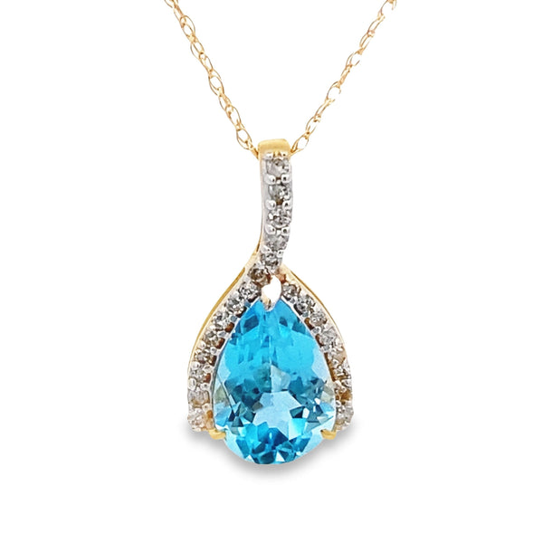 Blue Topaz Diamond Fashion Pendants 10KT Yellow Gold