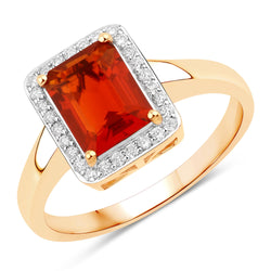 1.20 Carat Genuine Fire Opal and White Diamond 14K Yellow Gold Ring