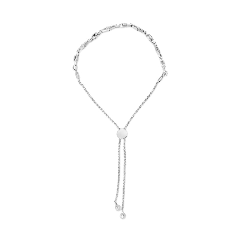 .925 Sterling Silver 1/2 Cttw Diamond Alternating Circle and Kite Link Adjustable Bolo Bracelet (I-J Color, I3 Clarity) - 4" to 10" Inches