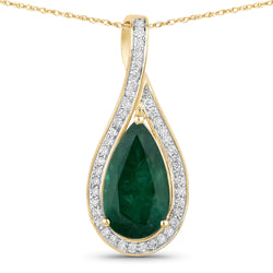 IGI Certified 3.16 Carat Genuine Zambian Emerald and White Diamond 14K Yellow Gold Pendant