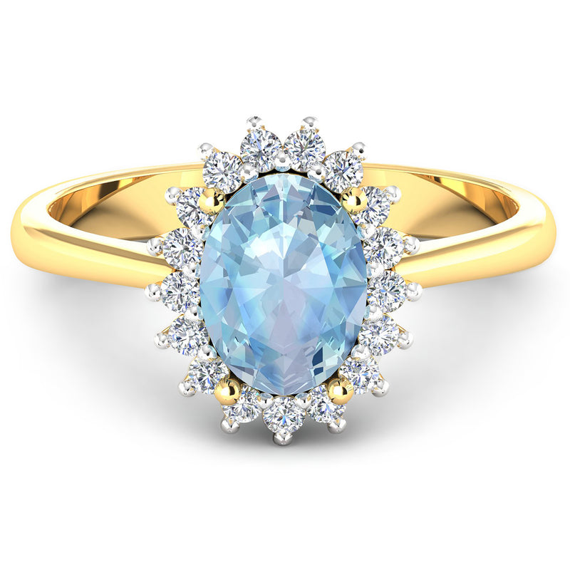 1.62 Carat Genuine Aquamarine and White Diamond 14K Yellow Gold Ring