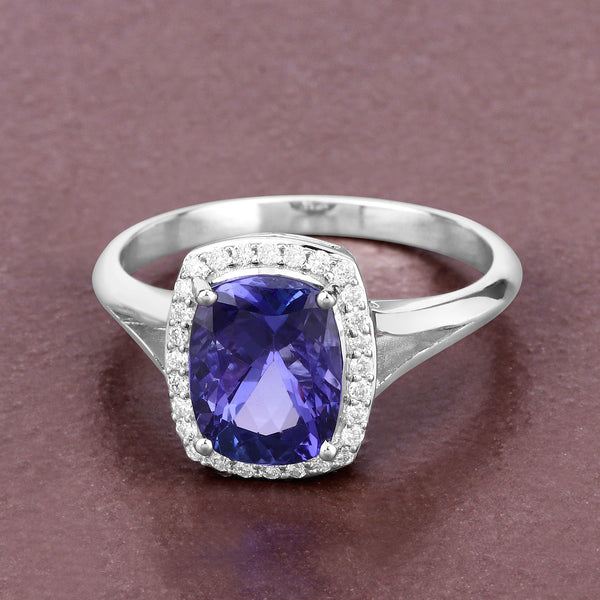 2.44 Carat Genuine Tanzanite and White Diamond 14K White Gold Ring