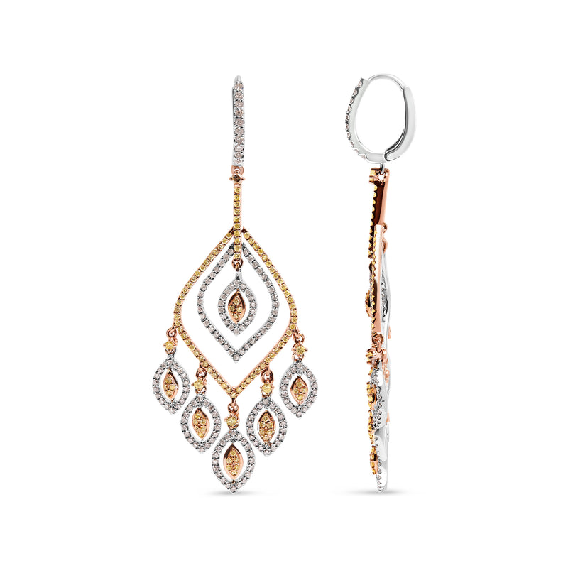 14K White and Rose Gold 2 1/2 Cttw Diamond Curved Rhombus Shape Drop and Chandelier Style Dangle Earring (J-K Color, I2-I3 Clarity)