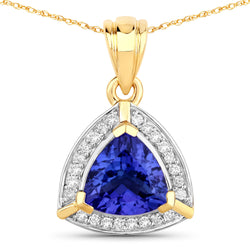 1.58 Carat Genuine Tanzanite and White Diamond 14K Yellow Gold Pendant