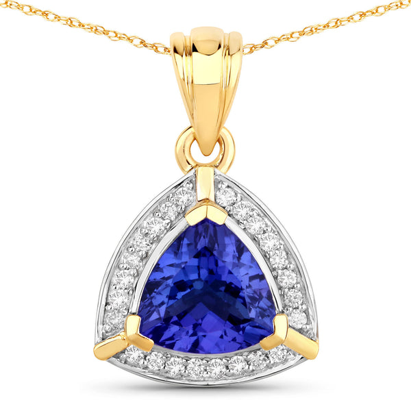 1.58 Carat Genuine Tanzanite and White Diamond 14K Yellow Gold Pendant