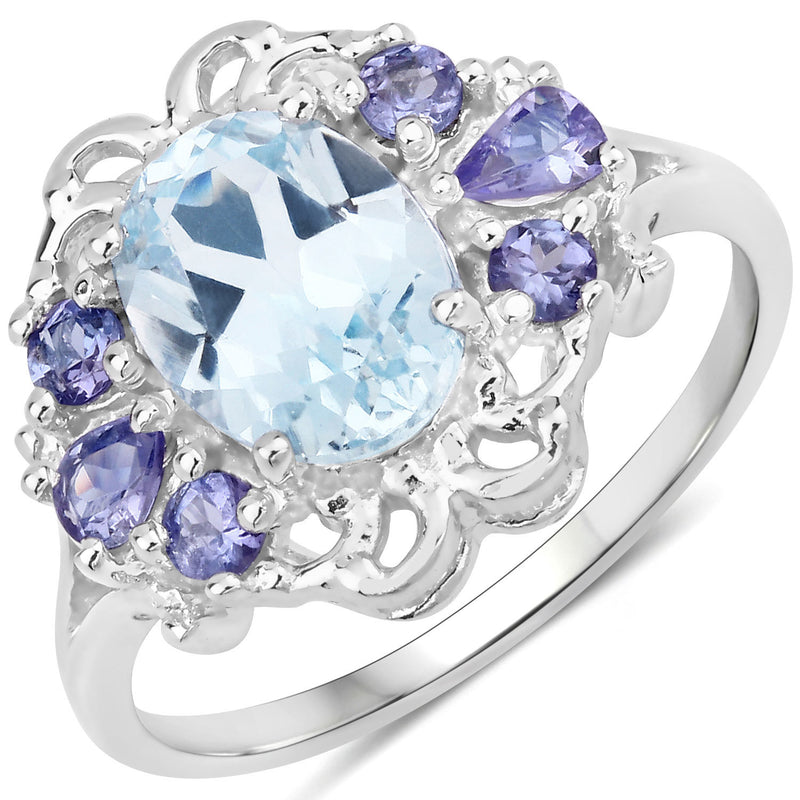 2.56 Carat Genuine Blue Topaz and Tanzanite .925 Sterling Silver Ring