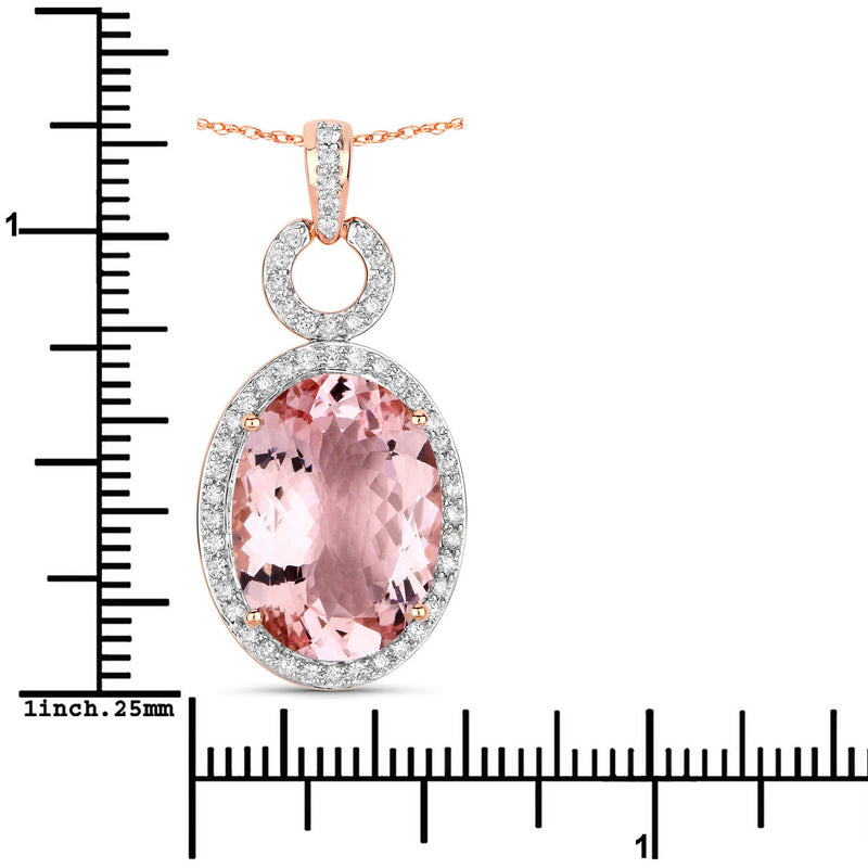 6.80 Carat Genuine Morganite and White Diamond 14K Rose Gold Pendant