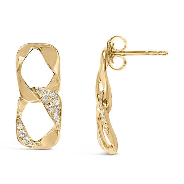 14K Yellow Gold Plated .925 Sterling Silver Open Link 1/5 Cttw Diamond Drop Earrings (H-I Color, I1-I2 Clarity)