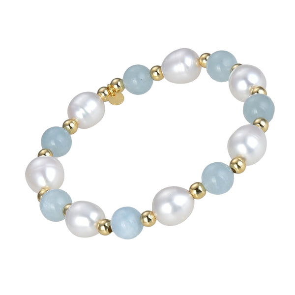 V3 Jewelry Aquamarine & Freshwater Pearl Beaded Bracelet