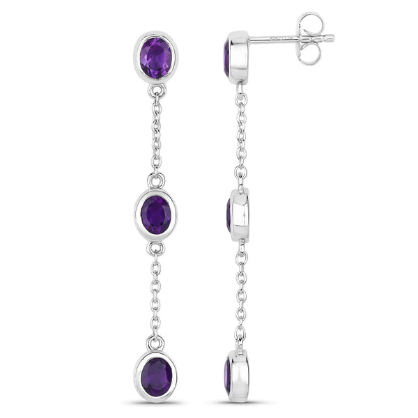 2.04 Carat Genuine Amethyst .925 Sterling Silver Earrings