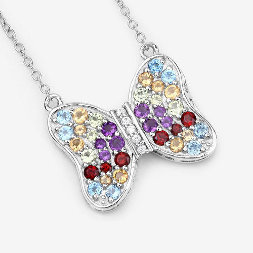 1.18 Carat Genuine Multi Stones .925 Sterling Silver Necklace