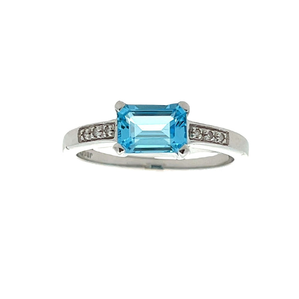 Genuine 1.16ct Blue Topaz Diamond Ring 10KT White Gold