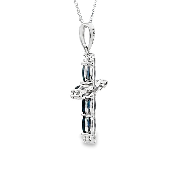 1.08ct Sapphire Cross Religious Pendant 10KT White Gold