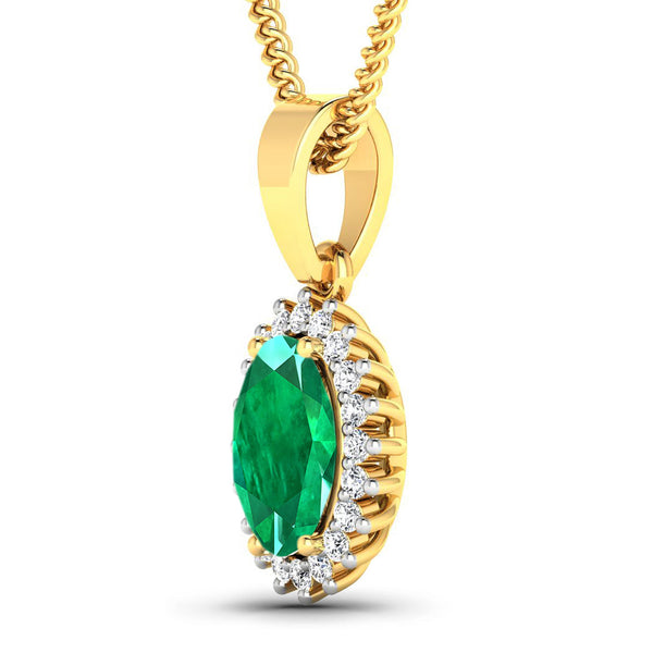 1.13 Carat Genuine Zambian Emerald and White Diamond 14K Yellow Gold Pendant