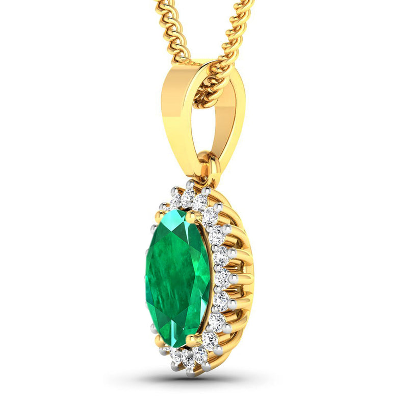 1.13 Carat Genuine Zambian Emerald and White Diamond 14K Yellow Gold Pendant