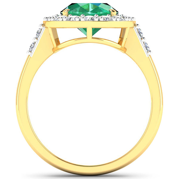 3.04 Carat Genuine Zambian Emerald and White Diamond 14K Yellow Gold Ring