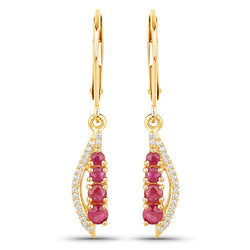 0.87 Carat Genuine Ruby and White Diamond 14K Yellow Gold Earrings