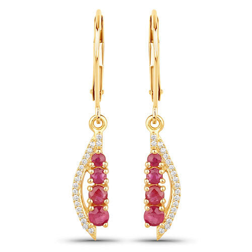 0.87 Carat Genuine Ruby and White Diamond 14K Yellow Gold Earrings