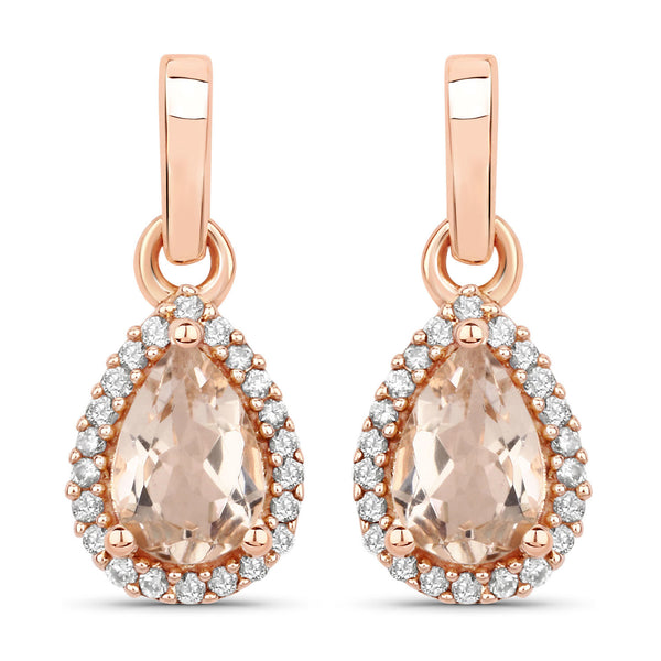 0.81 Carat Genuine Morganite And White Diamond 10K Rose Gold Earrings