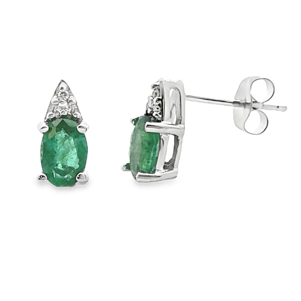 Genuine .95ct Emerald Diamond Earrings 10KT White Gold