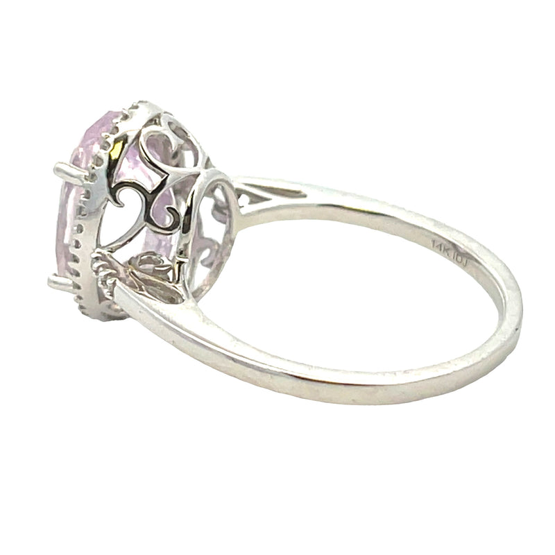 Natural 4.85ct Kunzite Diamond Ring 14KT White Gold