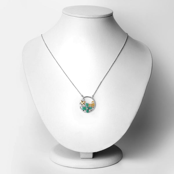 1.35 Carat Genuine Emerald and White Topaz .925 Sterling Silver Pendant