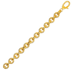 Textured Oval Link Bracelet in 14k Yellow Gold