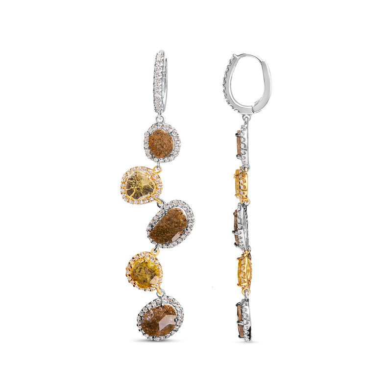 14K White Gold 8 5/8 Cttw Fancy Brown and Yellow Rose Cut Diamond Link Drop and Dangle Earring (Fancy Color, I2-I3 Clarity)