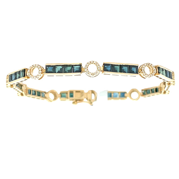 Sapphire Diamond Tennis Bracelet 14KT Yellow Gold