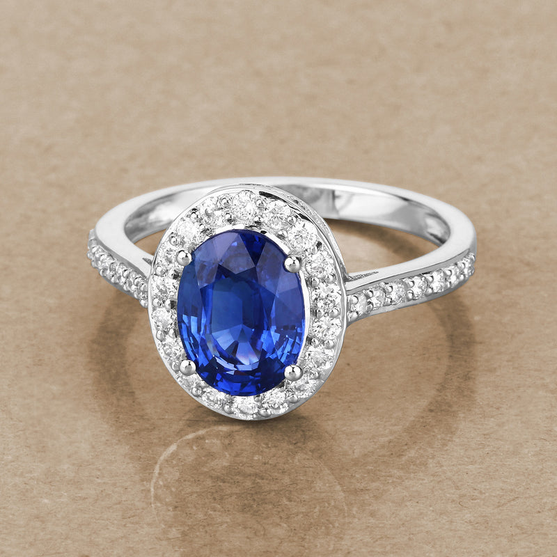 2.51 Carat Genuine Blue Sapphire and White Diamond 18K White Gold Ring