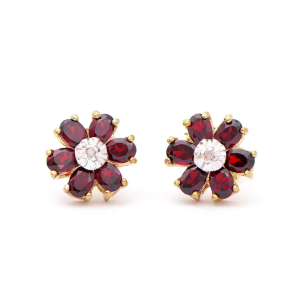 1.92 ctw Garnets & Diamonds 18K Gold Plated Designer Earrings