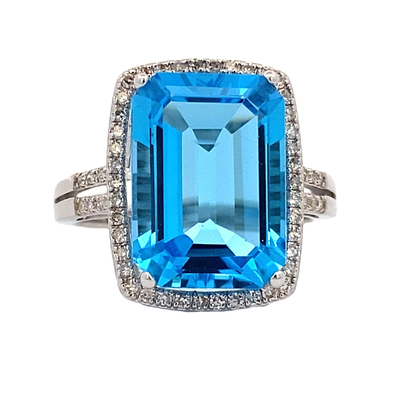 Genuine 5.97ct Blue Topaz Diamond Ring 14KT White Gold