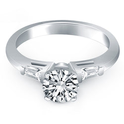 14k White Gold Engagement Ring Mounting with Tapered Baguette Side Diamonds