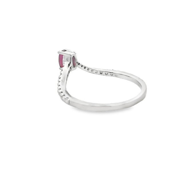 Genuine .48ct Ruby Diamond Ring 14KT White Gold