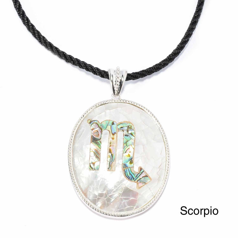 Scorpio Zodiac Pendant Necklace with River Shell, Abalone, and Sterling Silver