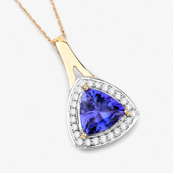 1.81 Carat Genuine Tanzanite and White Diamond 14K Yellow Gold Pendant