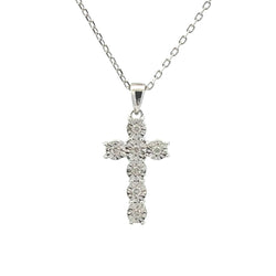 .10ct Diamond Cross Religious Pendant Sterling Silver