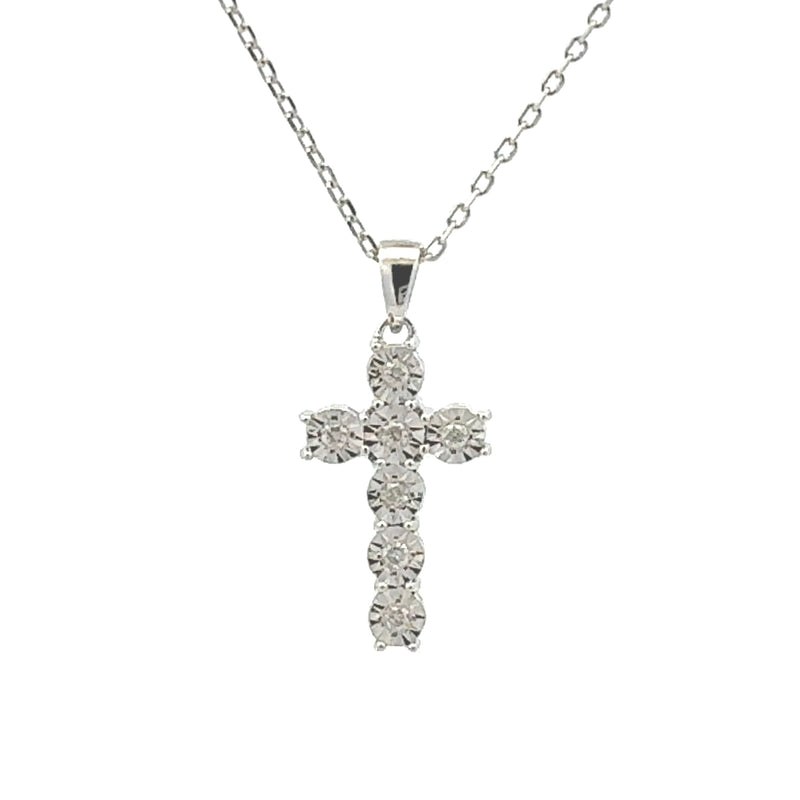 .10ct Diamond Cross Religious Pendant Sterling Silver