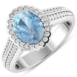 1.83 Carat Genuine Aquamarine and White Diamond 14K White Gold Ring