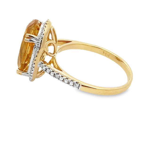 Genuine 5.17ct Citrine Diamond Ring 14KT Yellow Gold